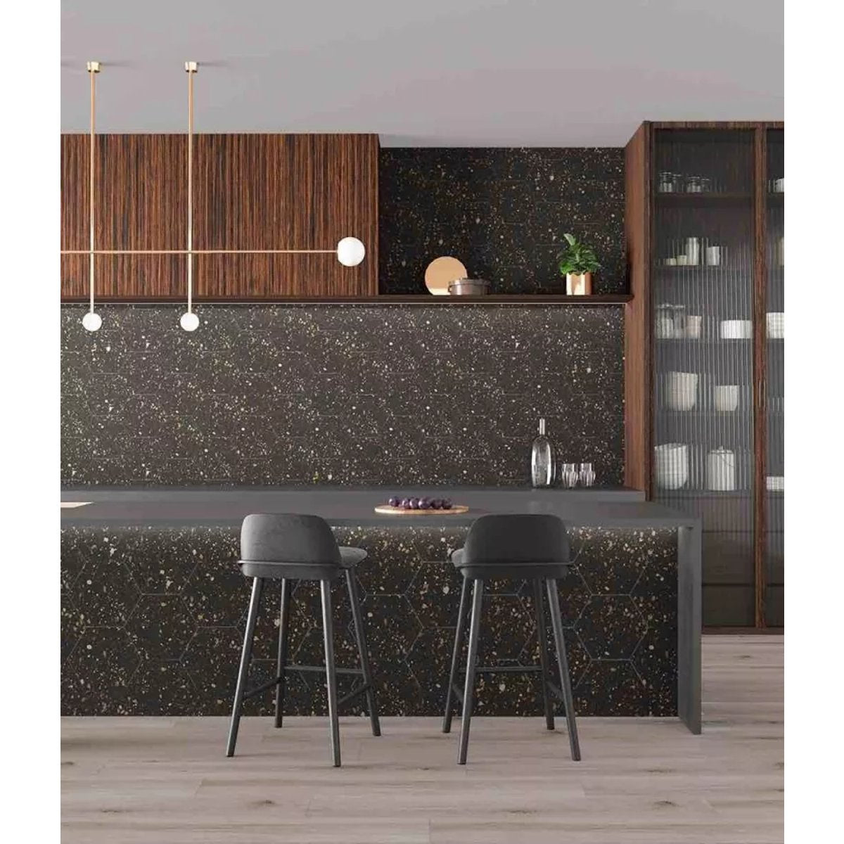 Carrelage Effet Terrazzo Hexagonal AROUSA 25,8x29 Noir
