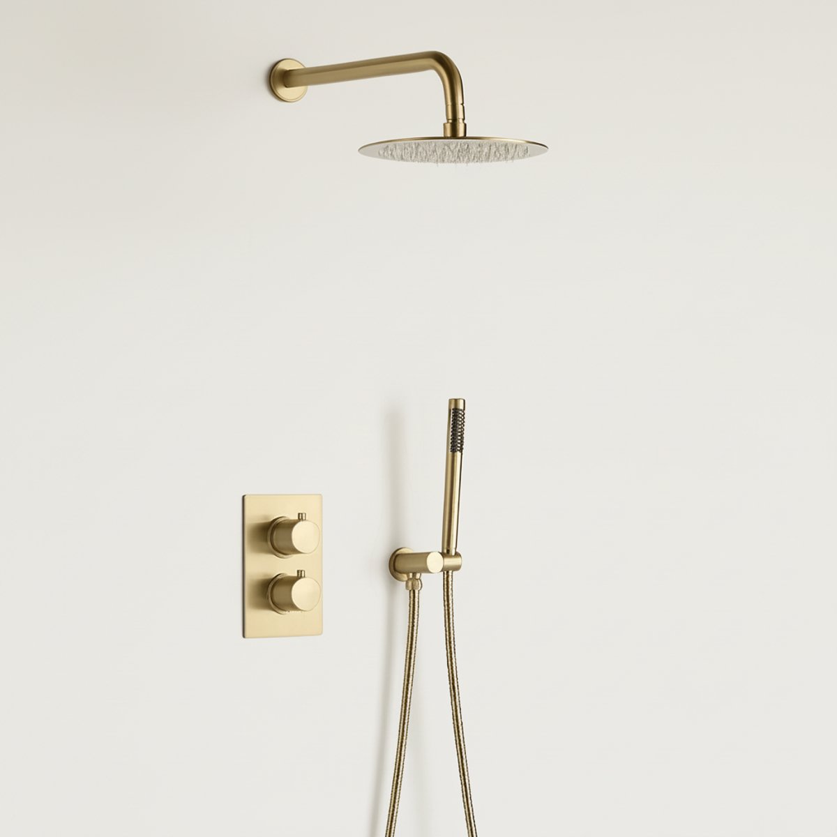 Colonne de douche thermostatique encastrée or brossé