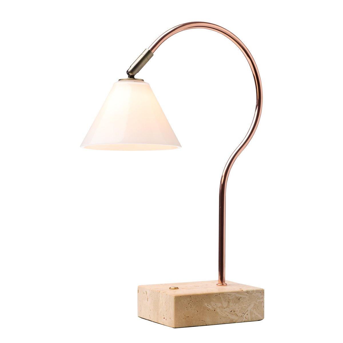 Lampe à poser nomade Question – Cuivre / laiton antique / verre opale