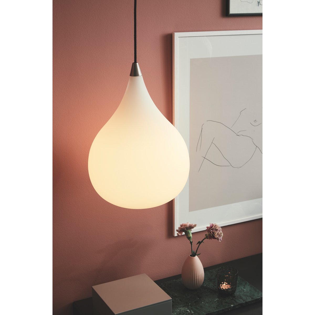 Suspension Drops Ø38 – Verre opale / acier