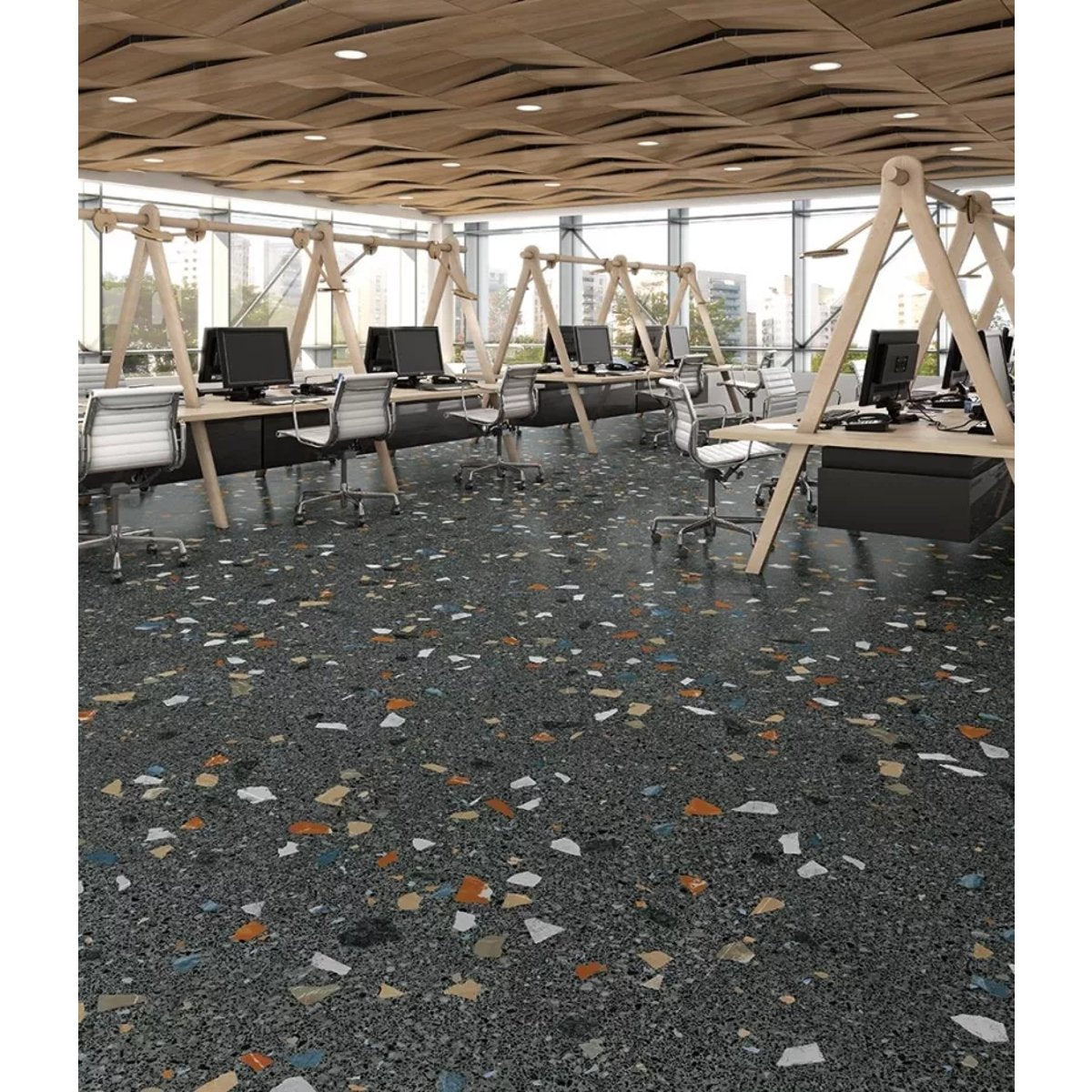 Carrelage Effet Terrazzo STRACCIATELLA 80x80 rectifié Noir