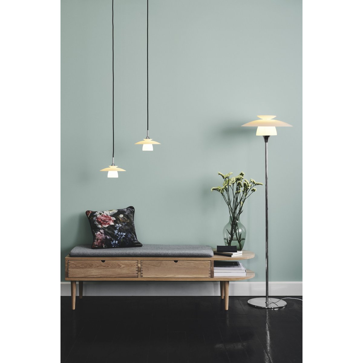 Lampadaire Scandinavia Ø40 – Opale / chrome