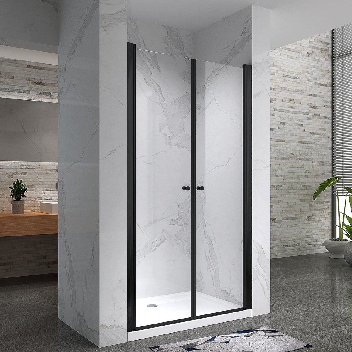 GINA-BLACK Porte de douche battante int/ext H.180 cm, largeur réglable, anticalcaire