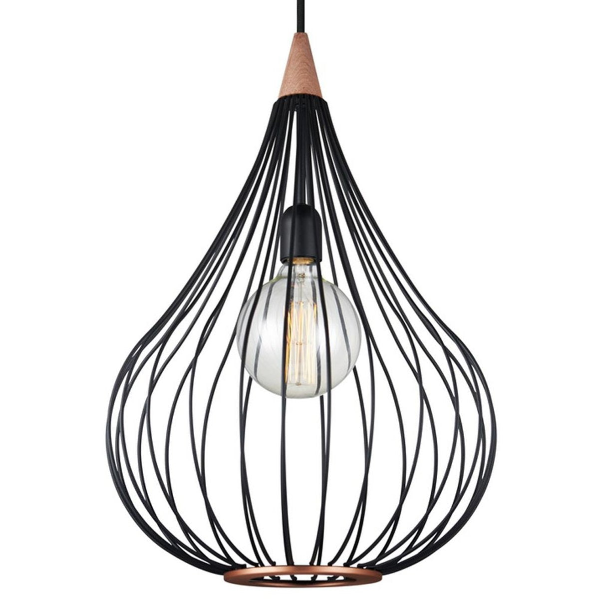 Suspension Drops Ø38 – Noir / bois foncé