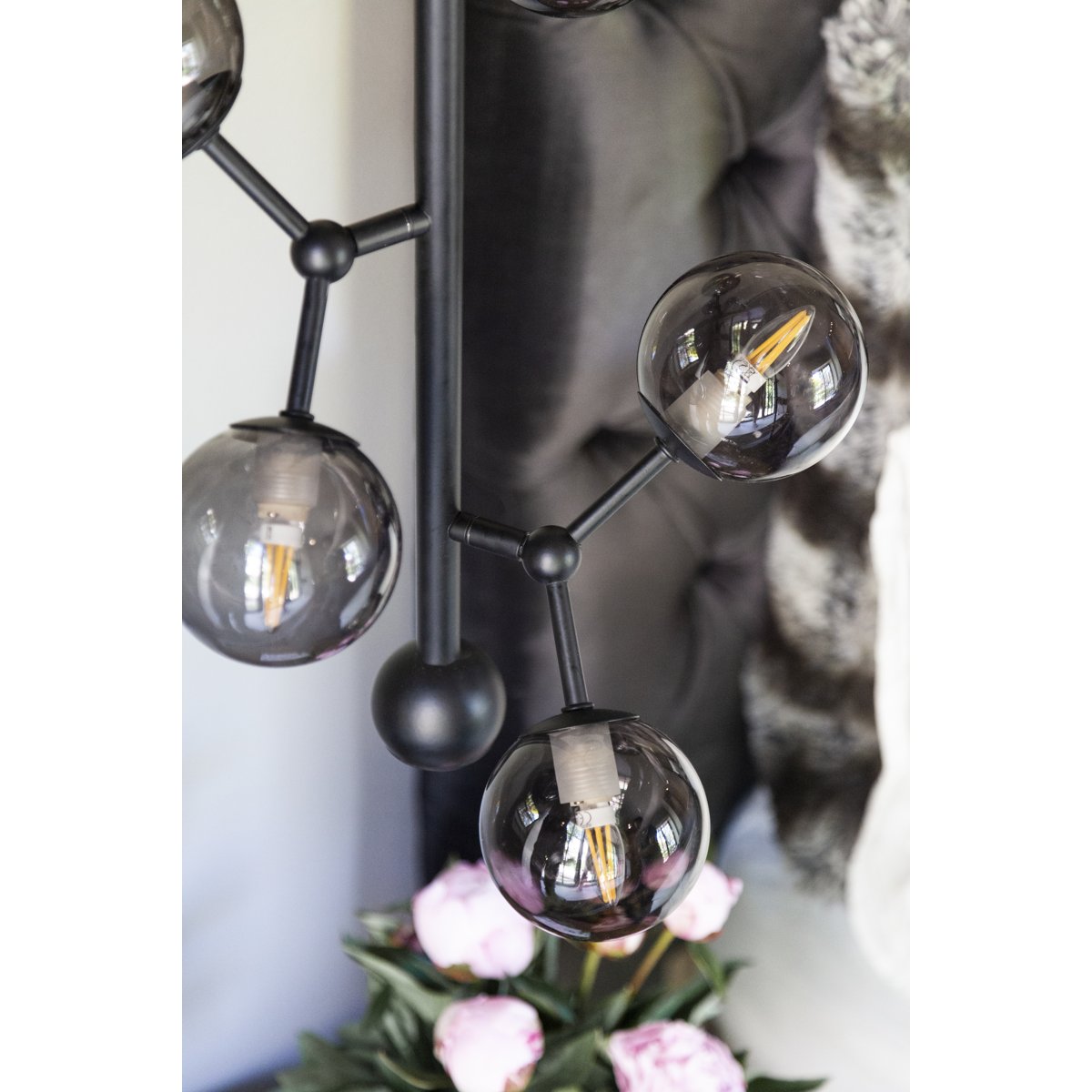 Suspension Atom Vertical 6 x G9 – Noir / verre fumé
