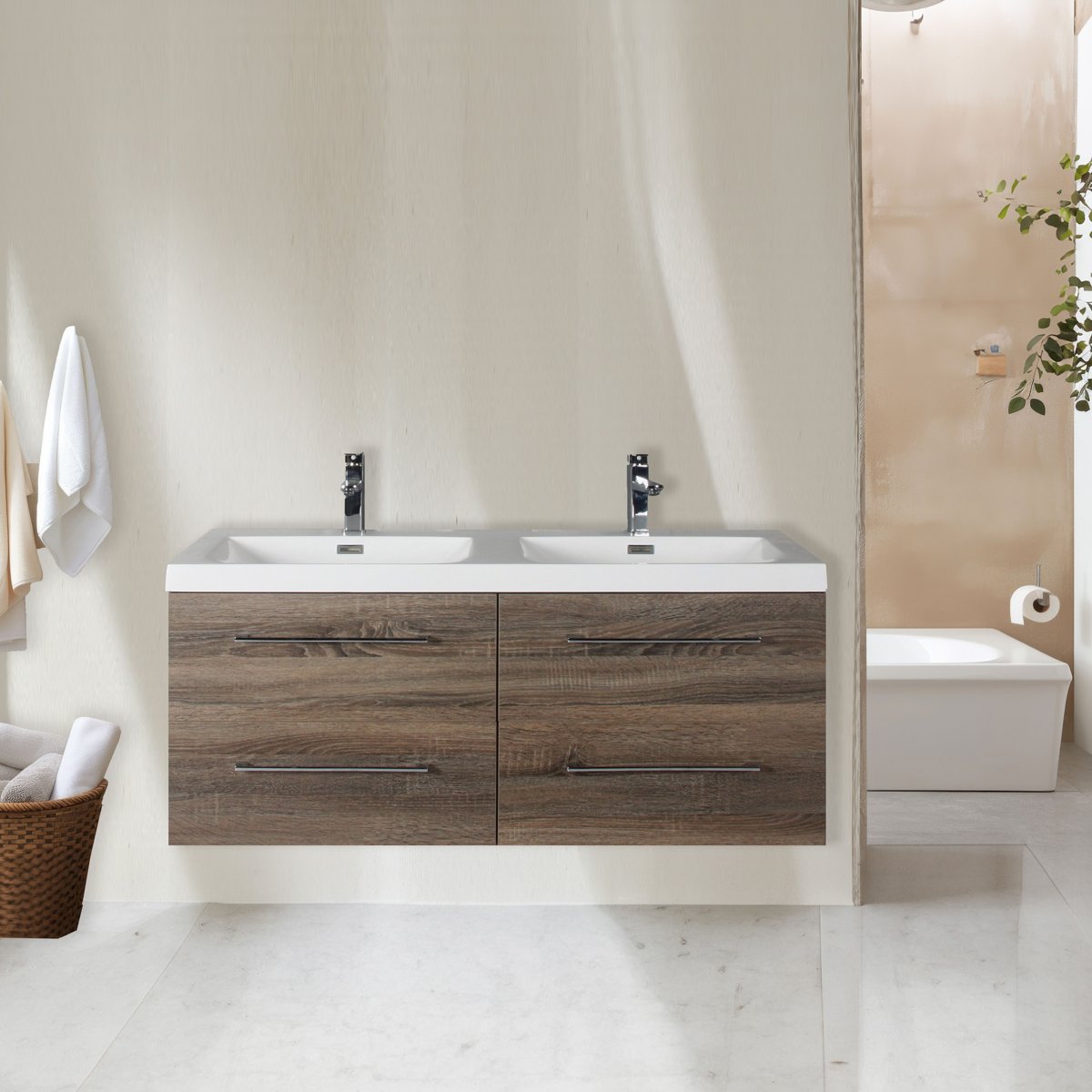 Meuble double vasque 120 cm chêne californien gris Aquasun