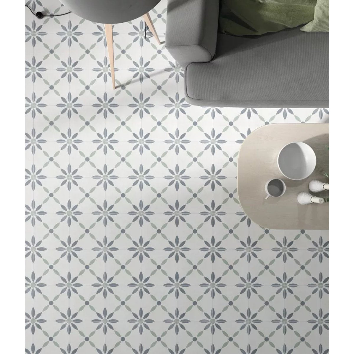 Carrelage Imitation Carreaux De Ciment 22,3x22,3 HAVANA White Flowers