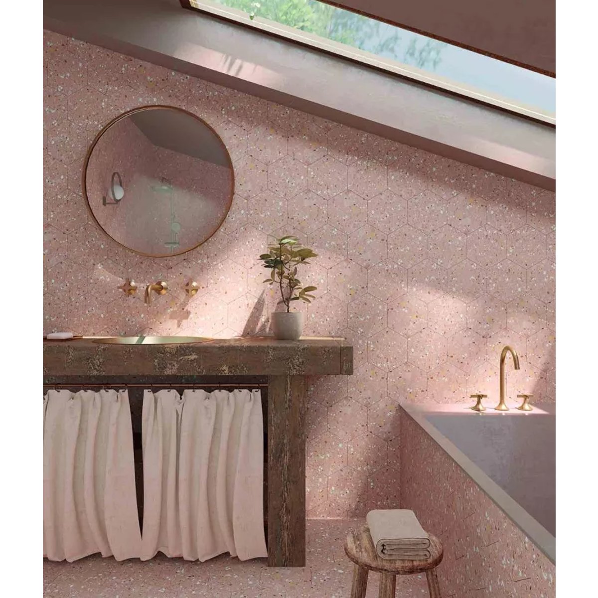 Carrelage Effet Terrazzo Hexagonal AROUSA 25,8x29 Rosa