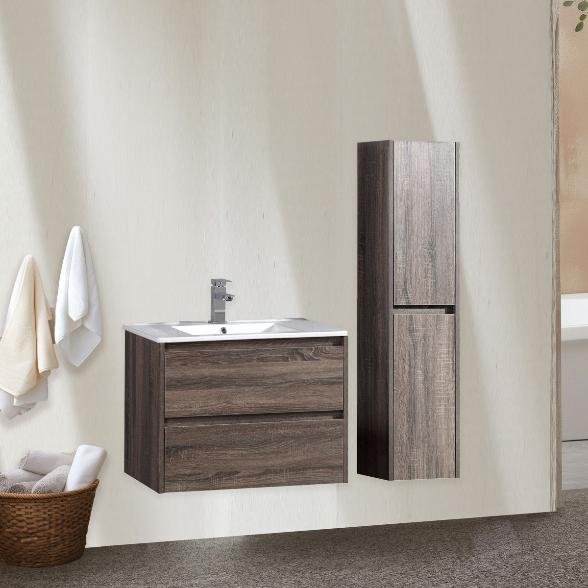 Ensemble meuble salle de bain 80 cm chêne californien brun Aquadoli