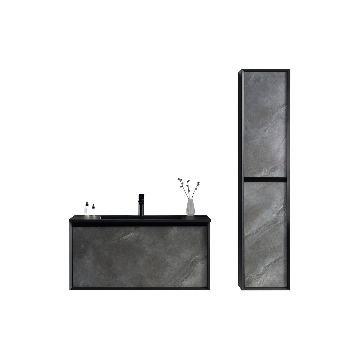 Ensemble salle de bain 100 cm noir effet marbre Aquasasso