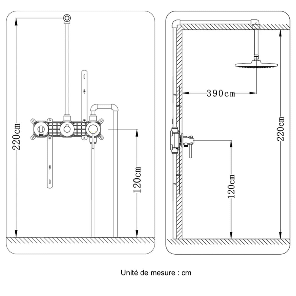 Colonne de douche encastrée or rose brossé
