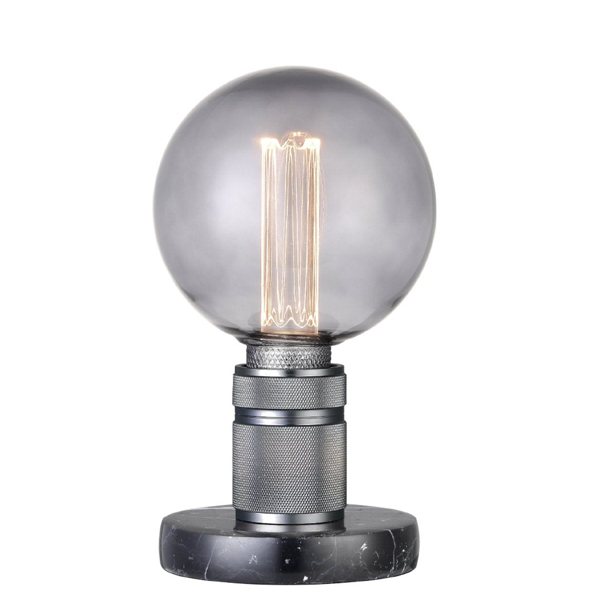 Lampe à poser Halo E27 – Noir canon, pied en marbre