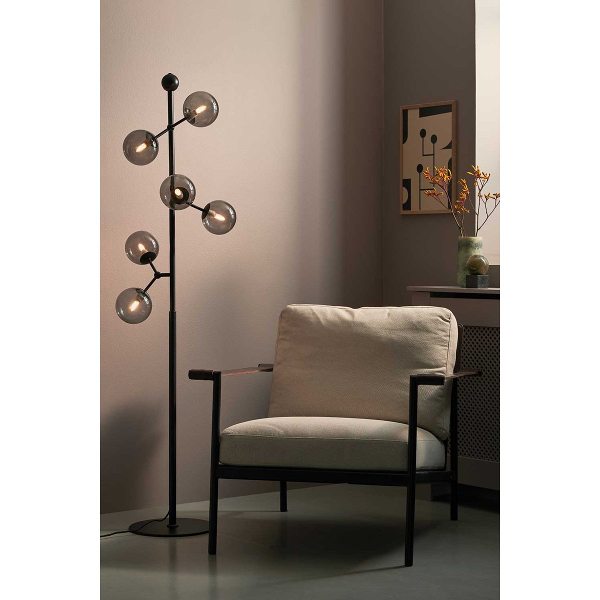 Lampadaire Atom 6 x G9 – Noir / verre fumé