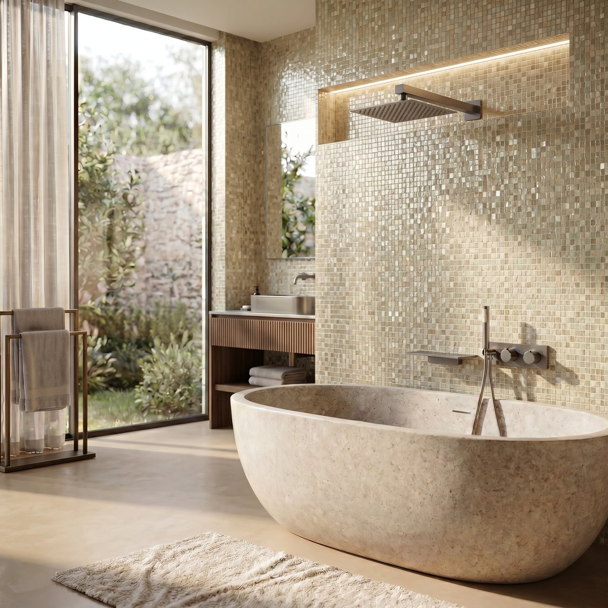 Colonne de douche et bain encastrée gris brossé
