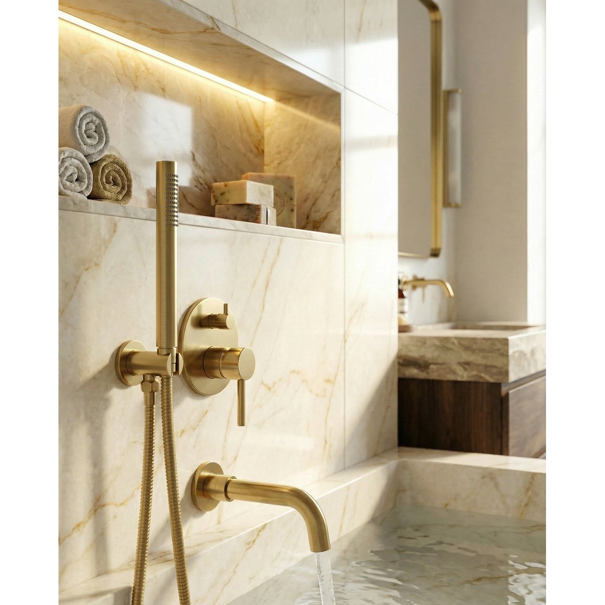 Mitigeur de bain encastré or brossé
