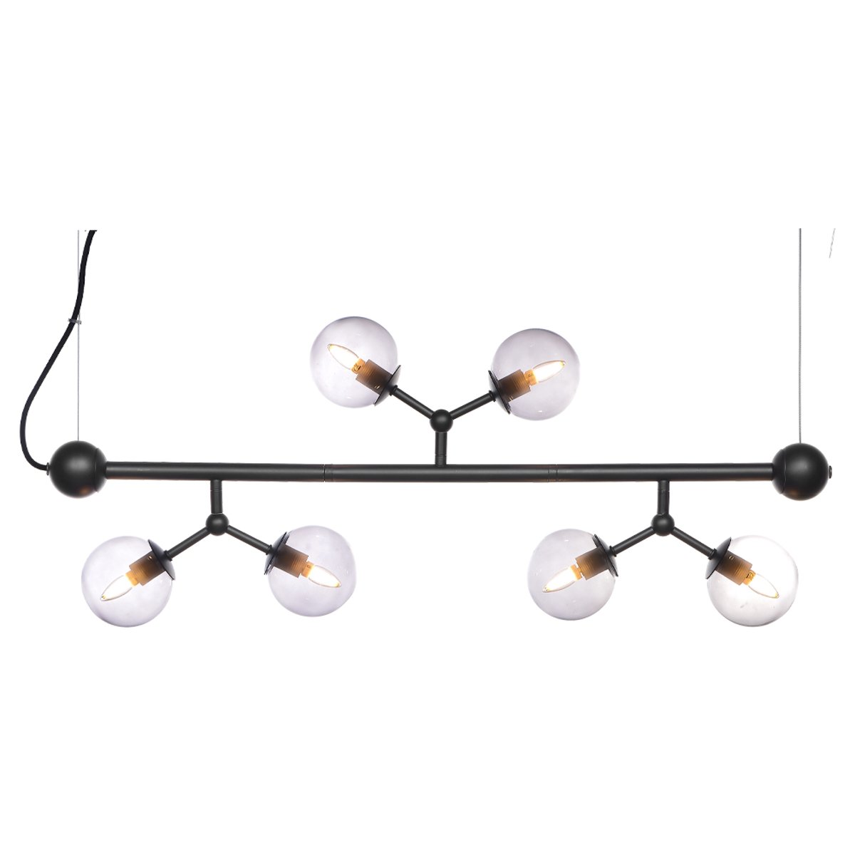Suspension Atom Mini Horizontal 6 x G9 – Noir / verre fumé