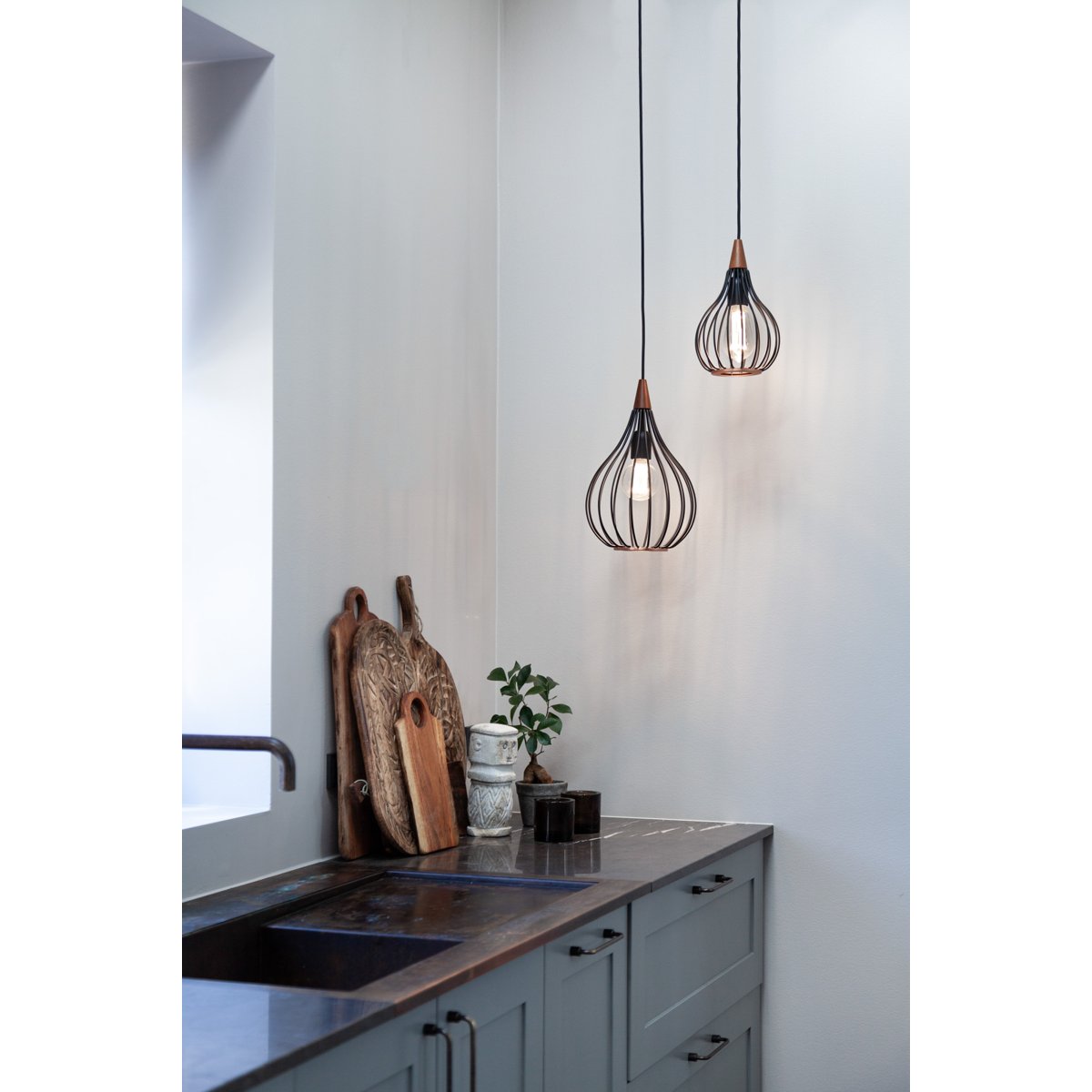 Suspension Drops Ø17 – Noir / bois foncé