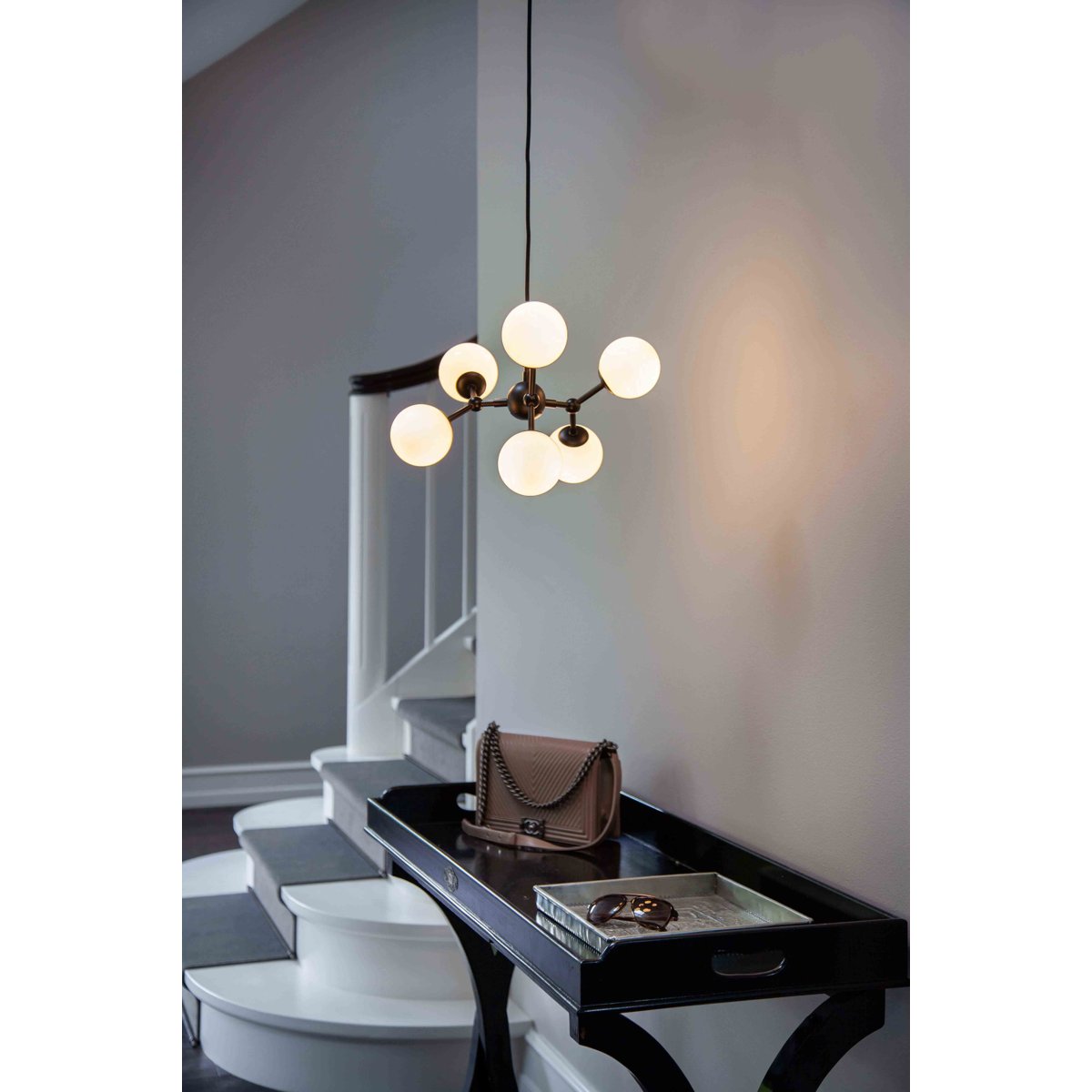 Mini-lustre Atom 6 x G9 – Noir / verre opale