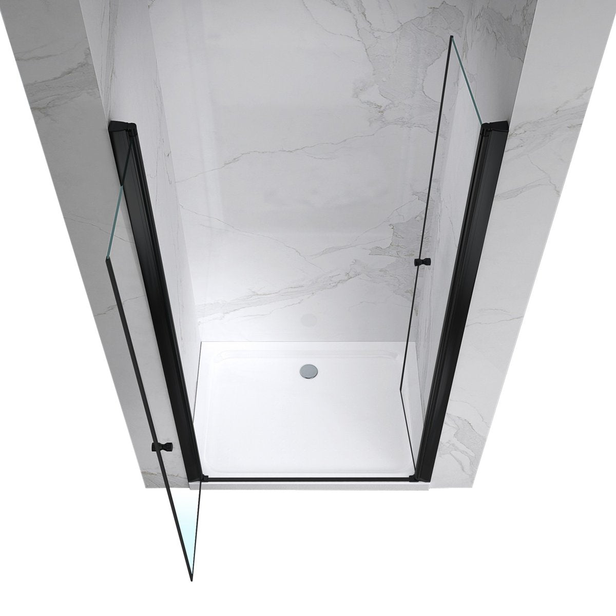 GINA-BLACK Porte de douche battante int/ext H.180 cm, largeur réglable, anticalcaire