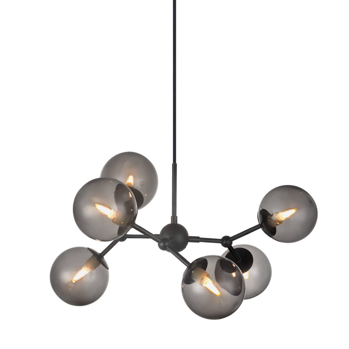 Grand lustre Atom 6 x G9 – Noir / verre fumé