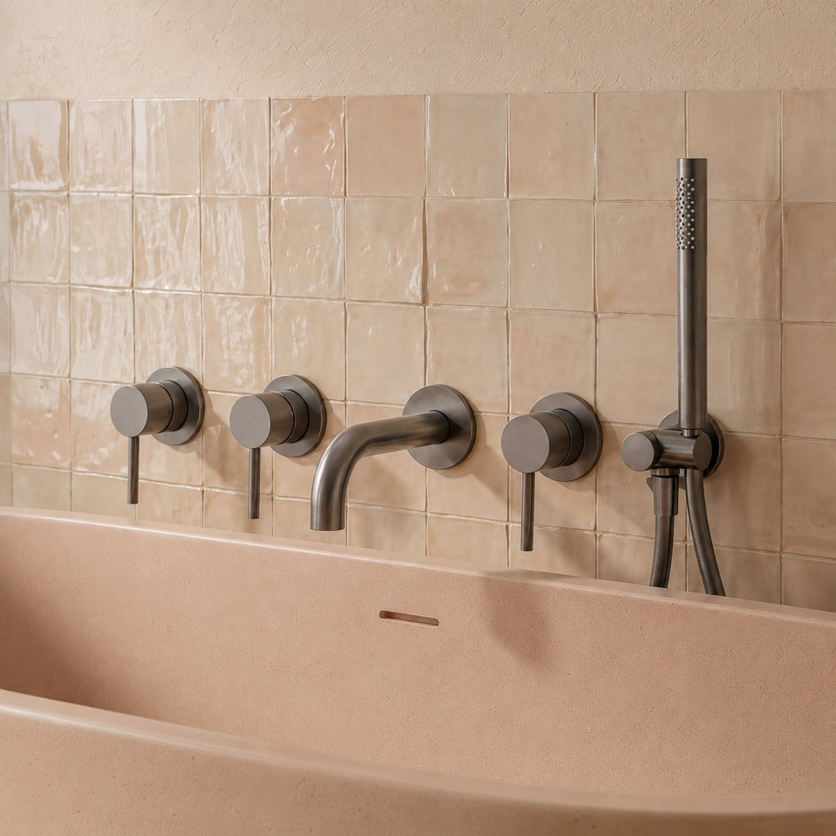 Colonne de douche & bain encastré gris brossé