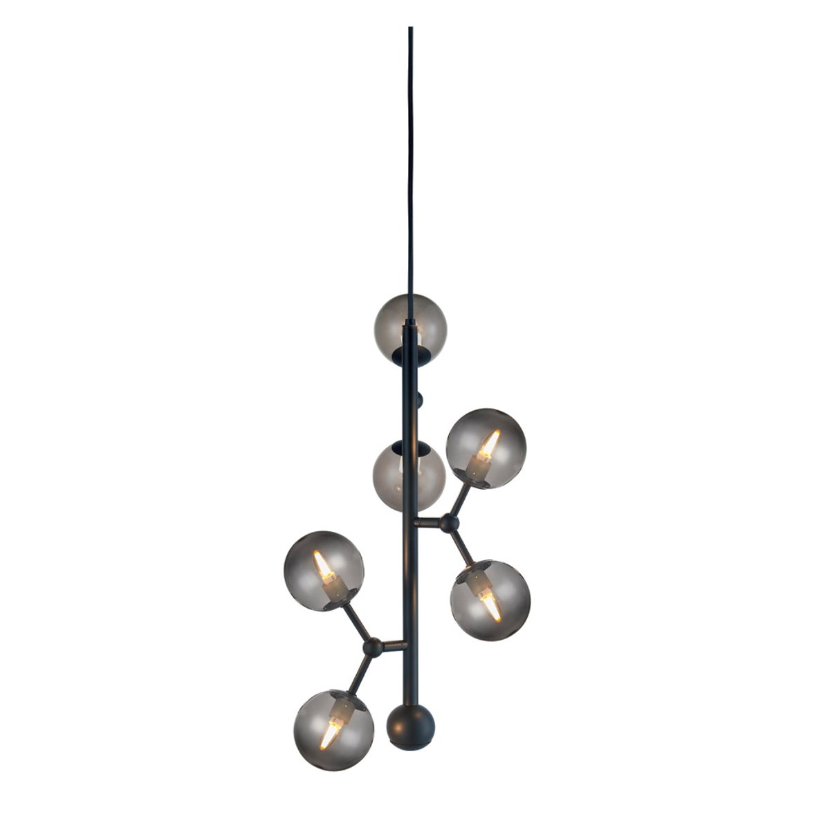 Suspension Atom Vertical 6 x G9 – Noir / verre fumé