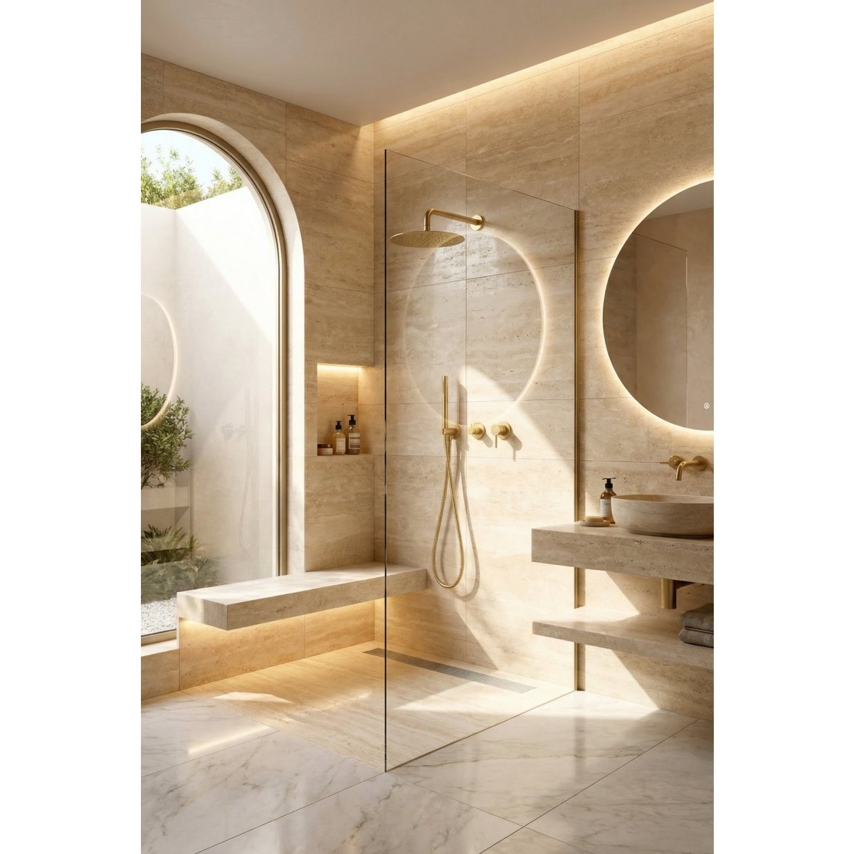 Colonne de douche encastrée or brossé