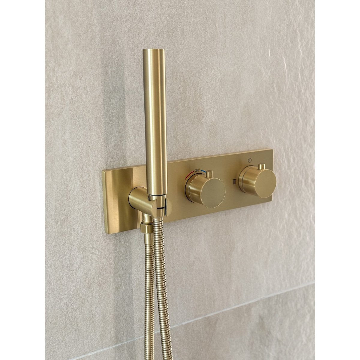 Colonne de douche thermostatique encastrée or brossé