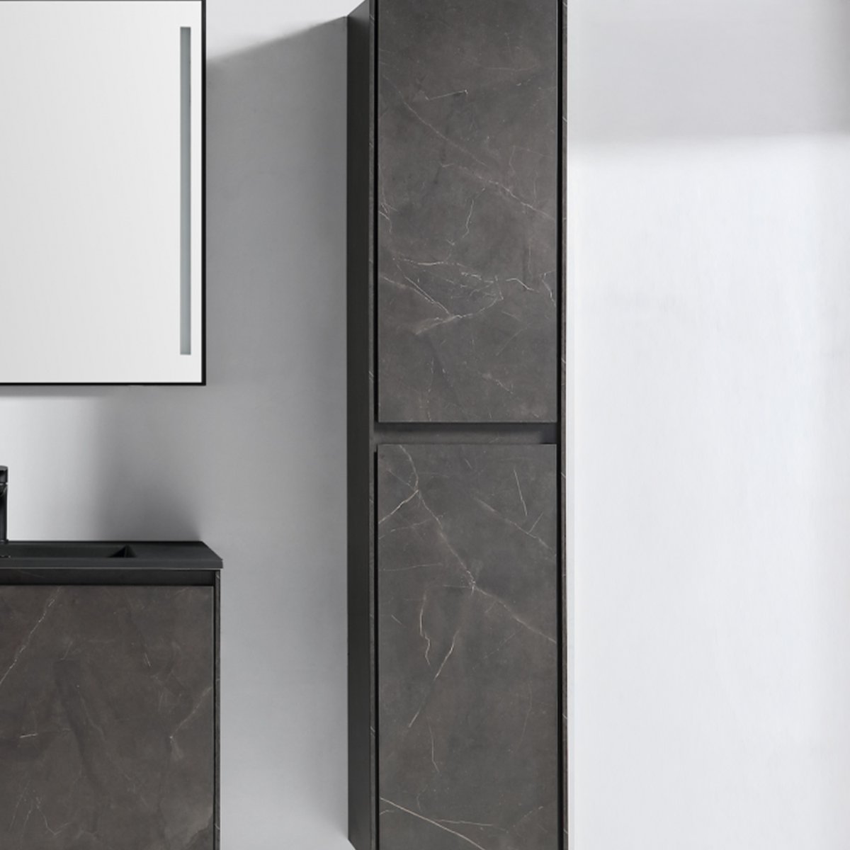 Ensemble meuble salle de bain 90 cm noir effet marbre Aquabella