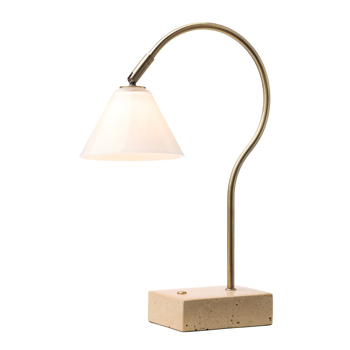 Lampe à poser nomade Question – Laiton antique / verre opale
