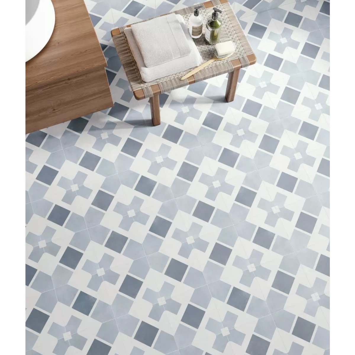 Carrelage Imitation Carreaux De Ciment 22,3x22,3 HAVANA White Cross