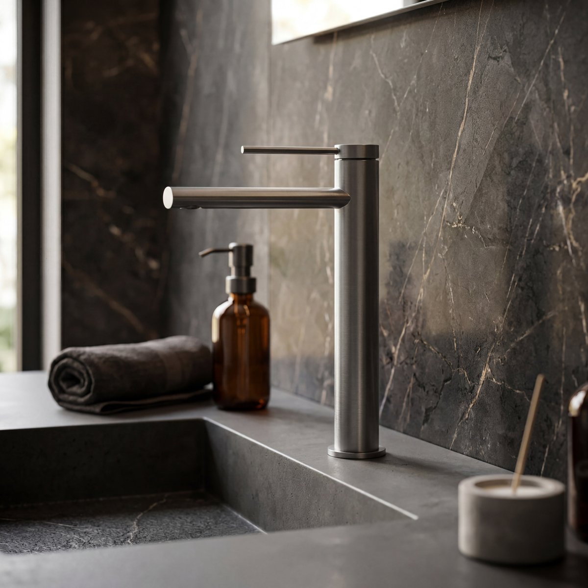 Mitigeur XL pour vasque gris brossé