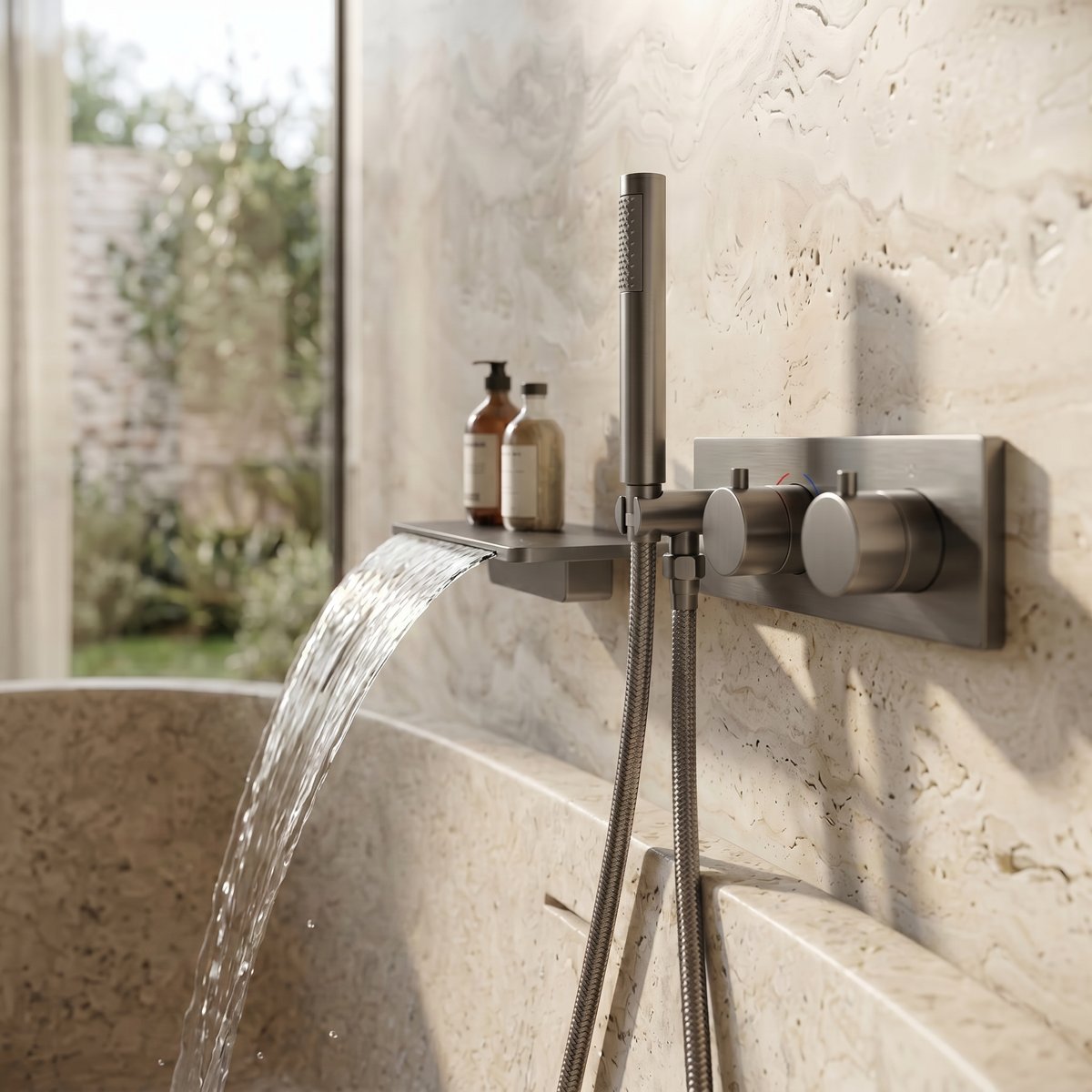 Mitigeur de baignoire gris brossé cascade