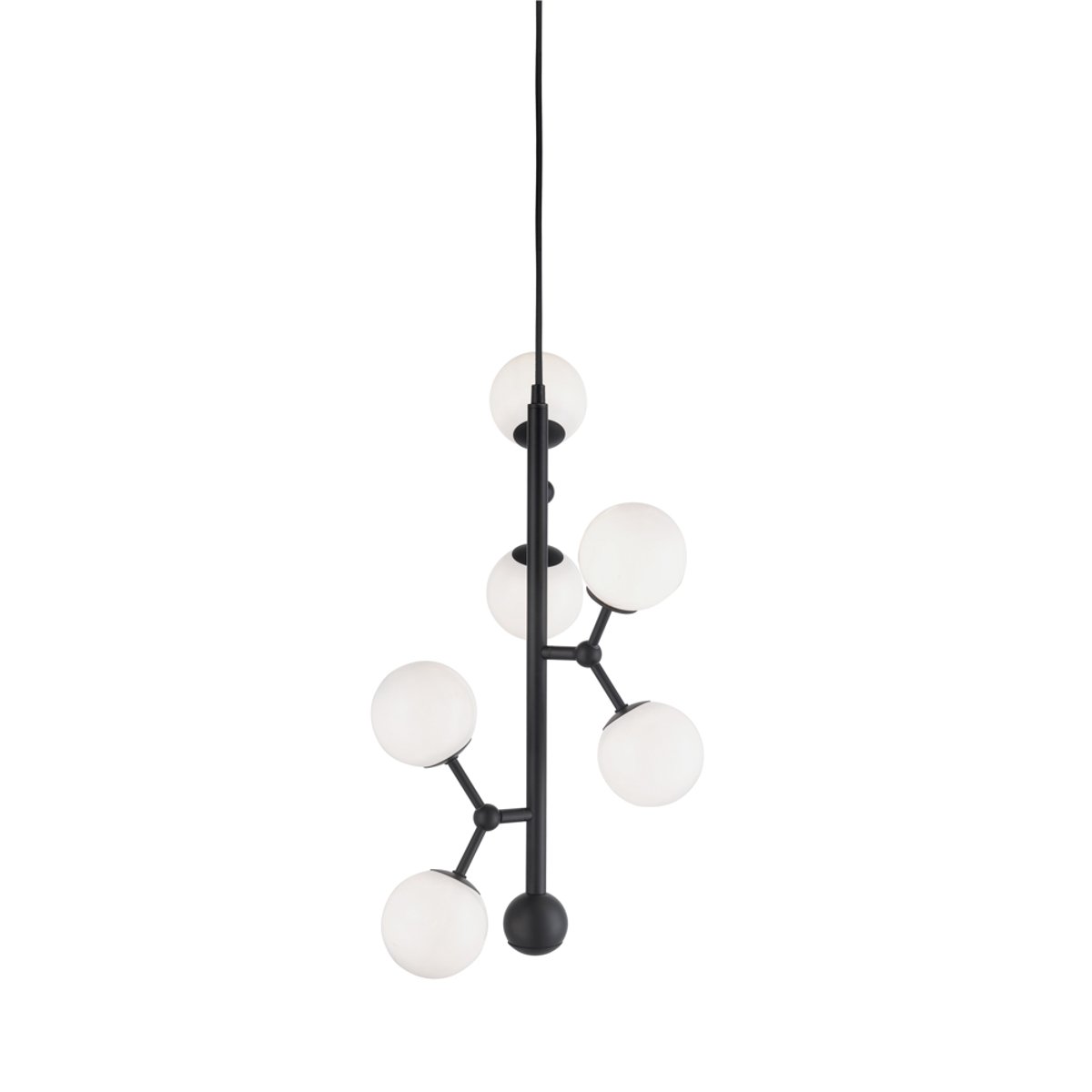Suspension Atom Vertical 6 x G9 – Noir / verre opale