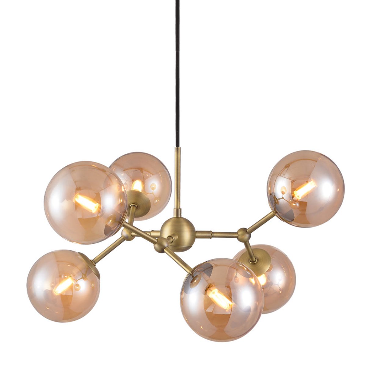 Grand lustre Atom 6 x G9 – Ambre / laiton antique