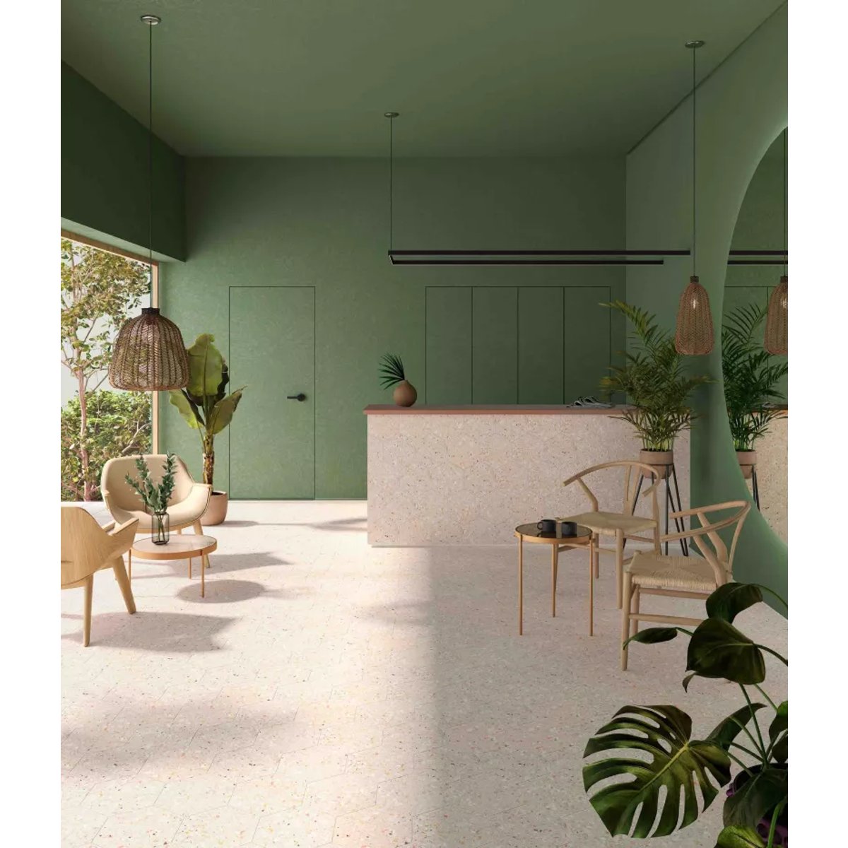 Carrelage Effet Terrazzo Hexagonal AROUSA 25,8x29 Blanco