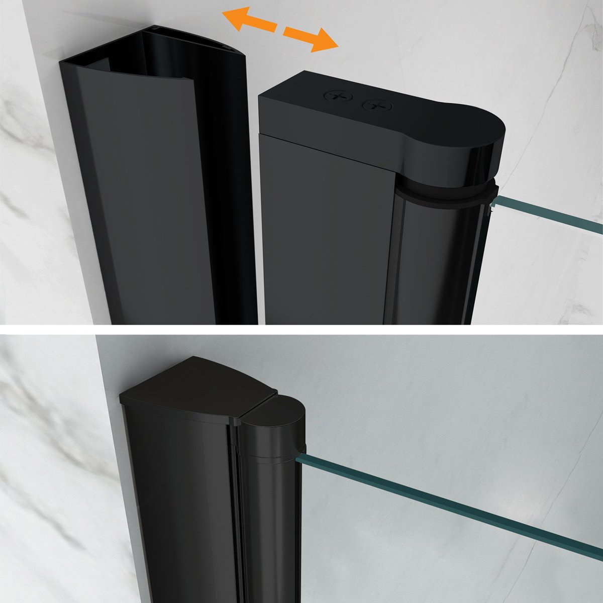 GINA-BLACK Porte de douche battante int/ext H.180 cm, largeur réglable, anticalcaire