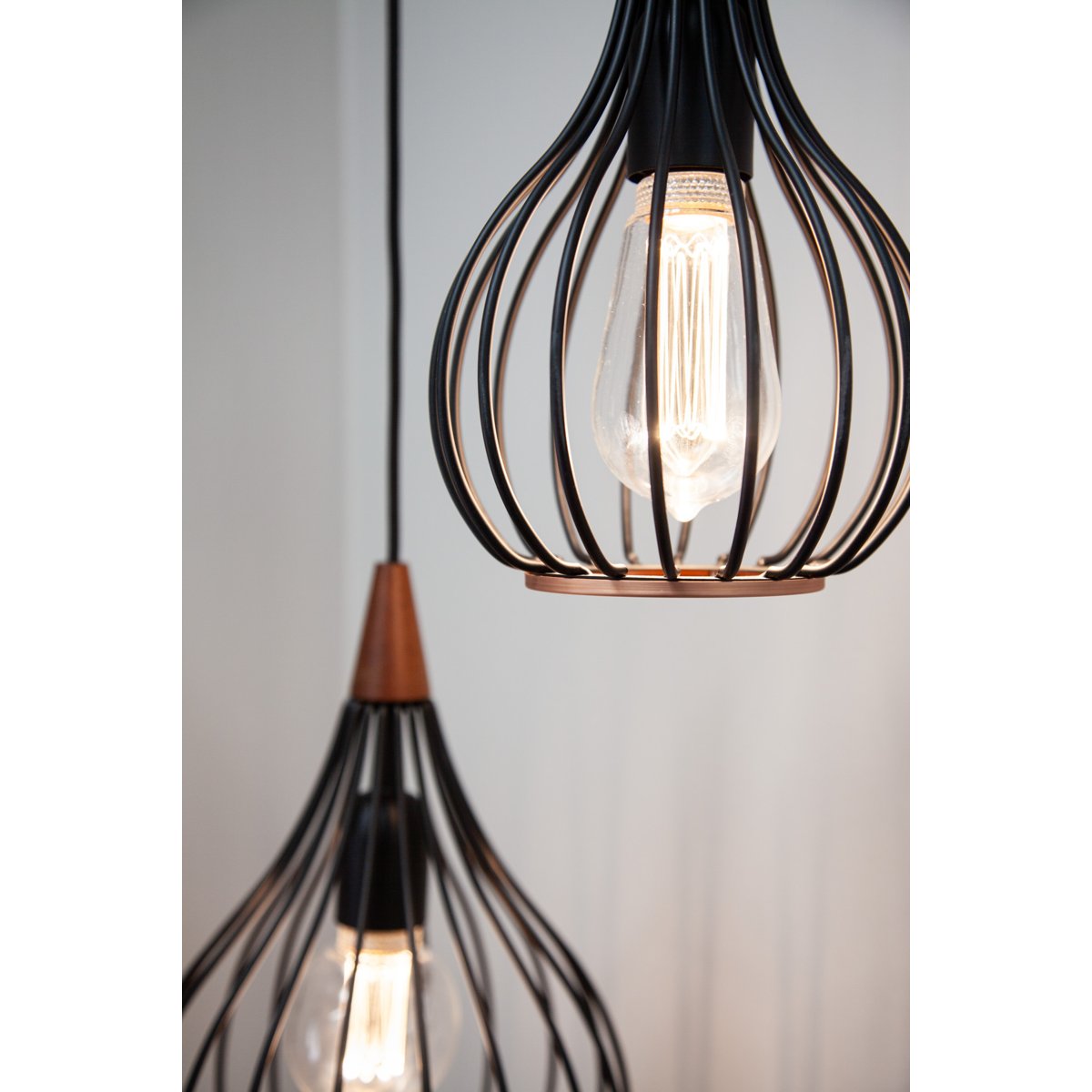 Suspension Drops Ø23 – Noir / bois foncé
