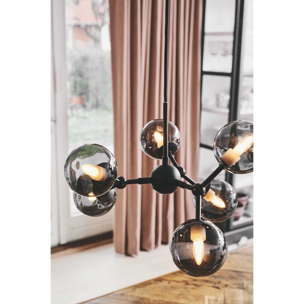 Mini-lustre Atom 6 x G9 – Noir / verre fumé