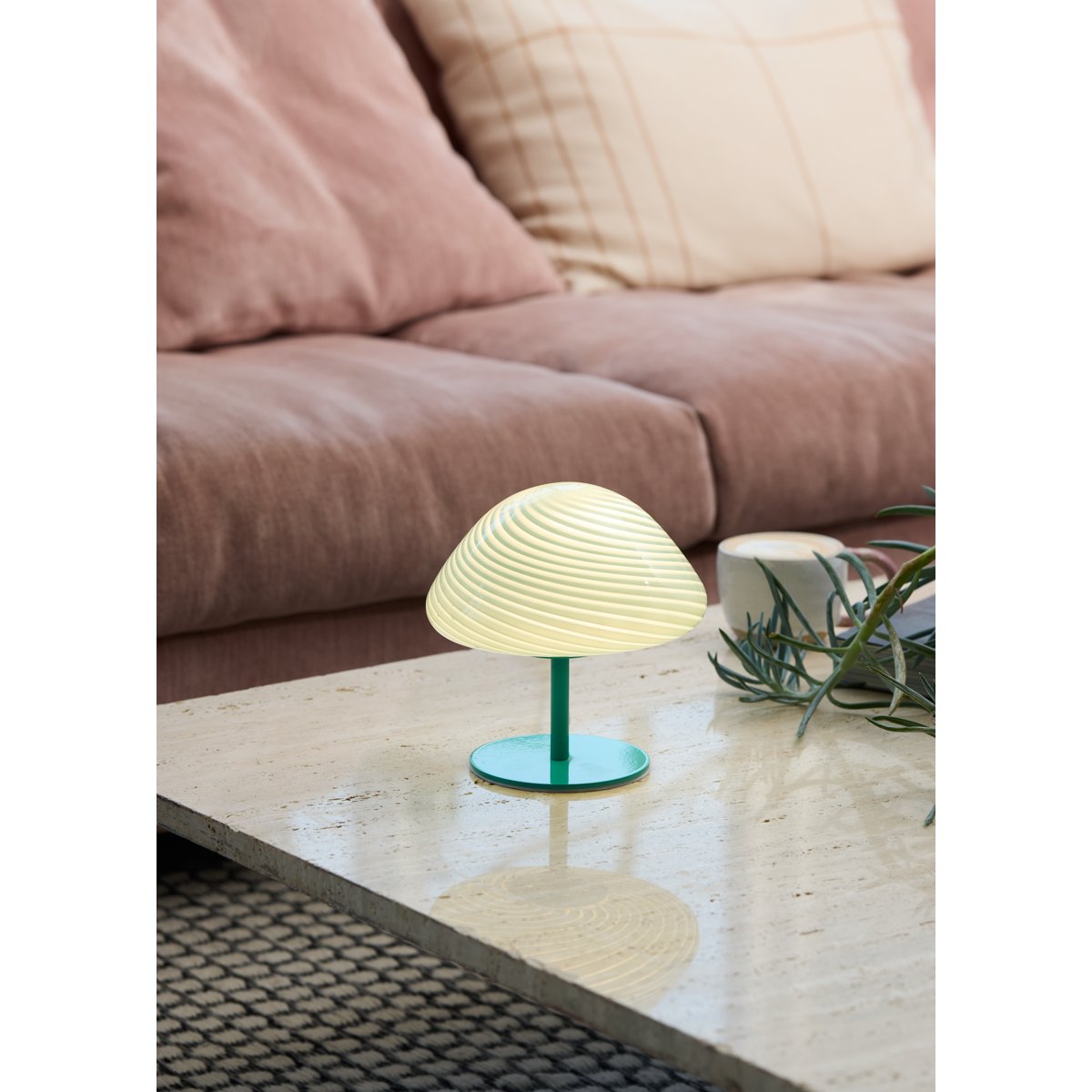 Lampe à poser Candy Mini Mush – Tête en verre, pied en métal turquoise