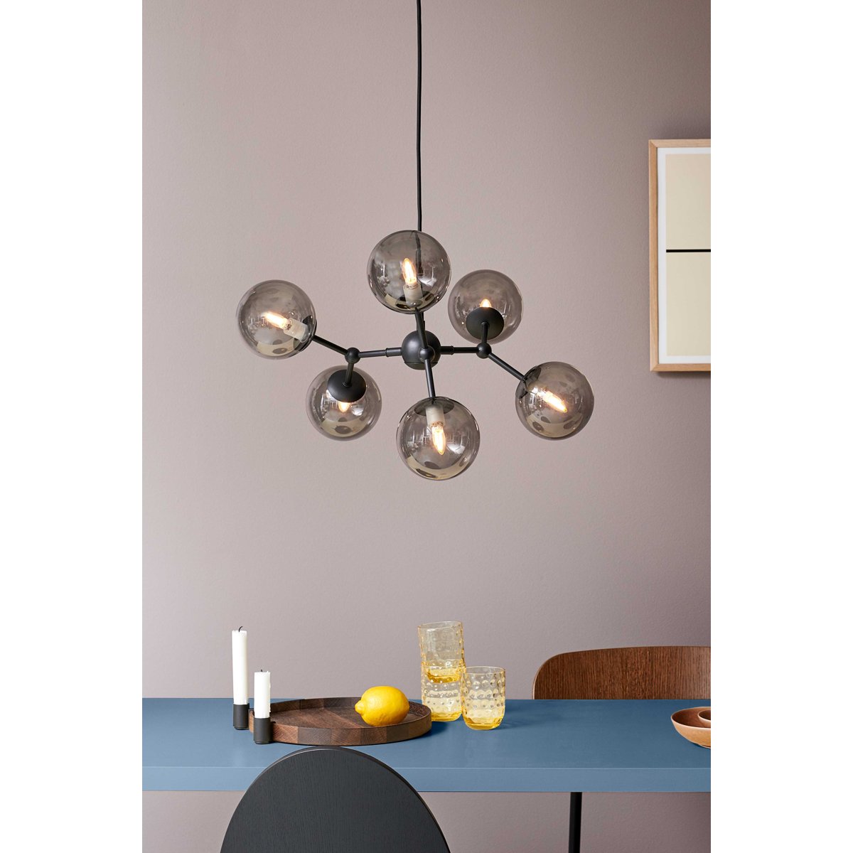 Grand lustre Atom 6 x G9 – Noir / verre fumé