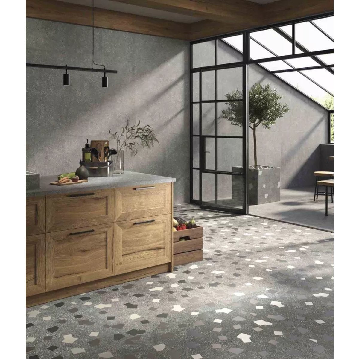 Carrelage Effet Terrazzo RICETTA 90x90 Rectifié Graphite