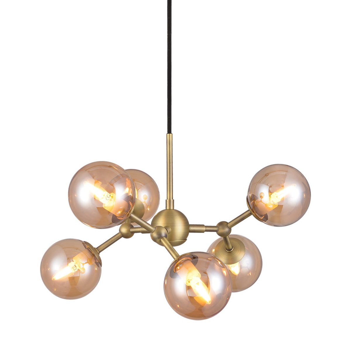 Mini-lustre Atom 6 x G9 – Laiton antique / verre ambre