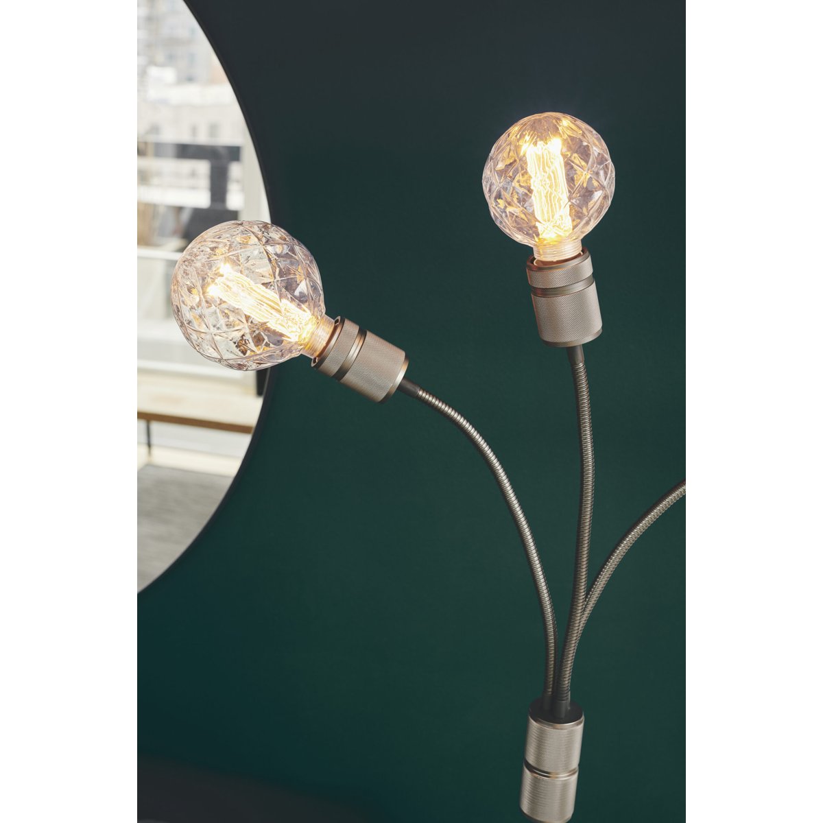 Lampadaire Halo 3 lumières 3 x E27 – Noir canon, pied en marbre