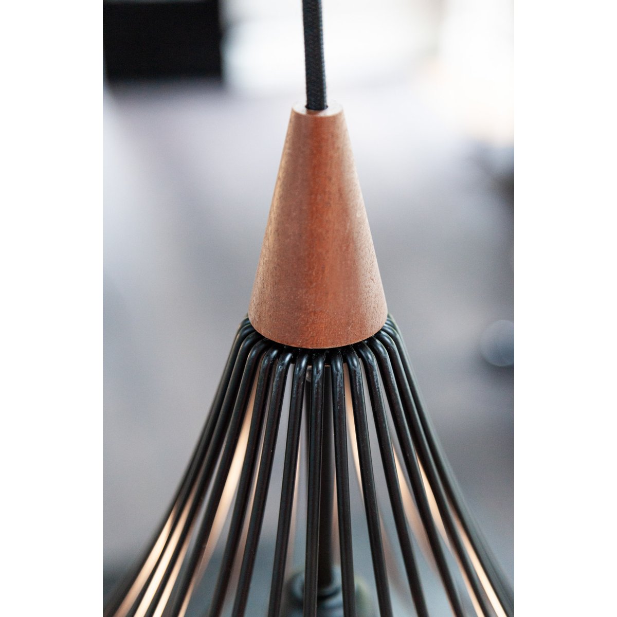 Suspension Drops Ø38 – Noir / bois foncé