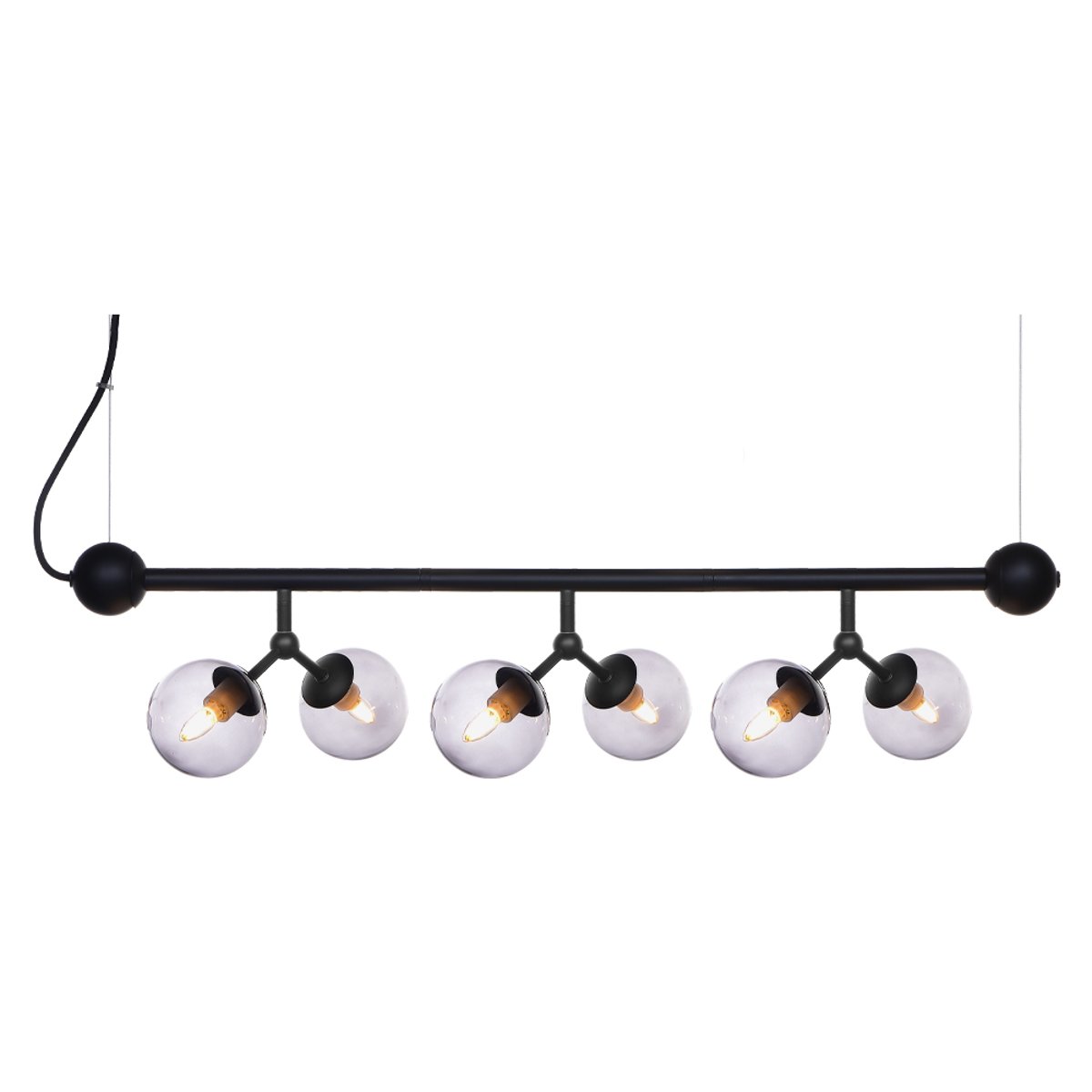 Suspension Atom Mini Horizontal 6 x G9 – Noir / verre fumé
