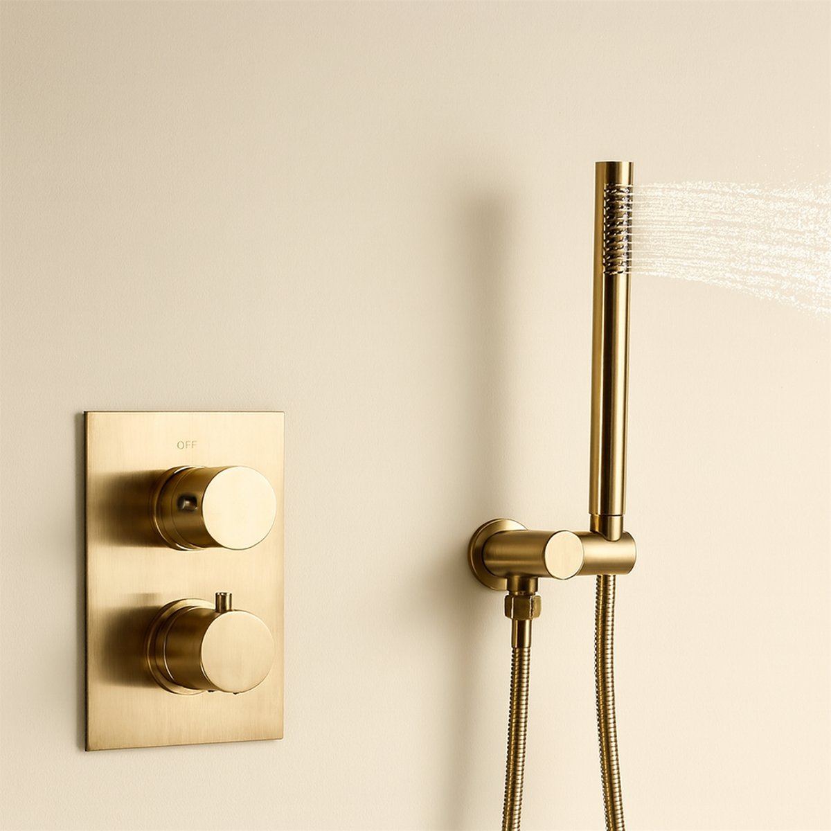 Colonne de douche thermostatique encastrée or brossé
