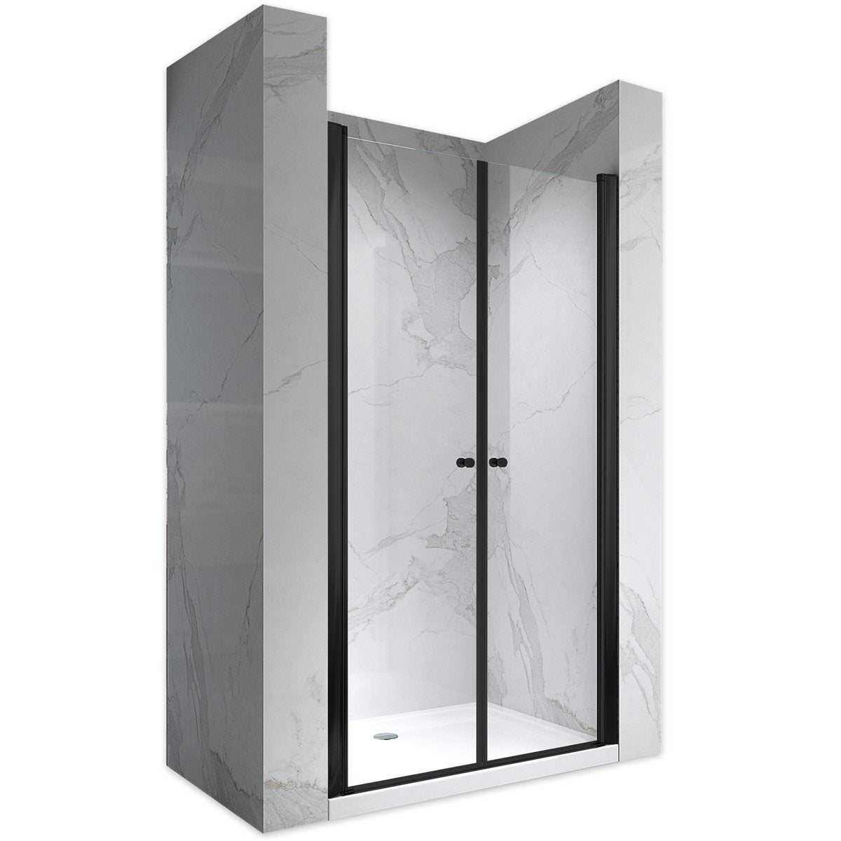 GINA-BLACK Porte de douche battante int/ext H.180 cm, largeur réglable, anticalcaire