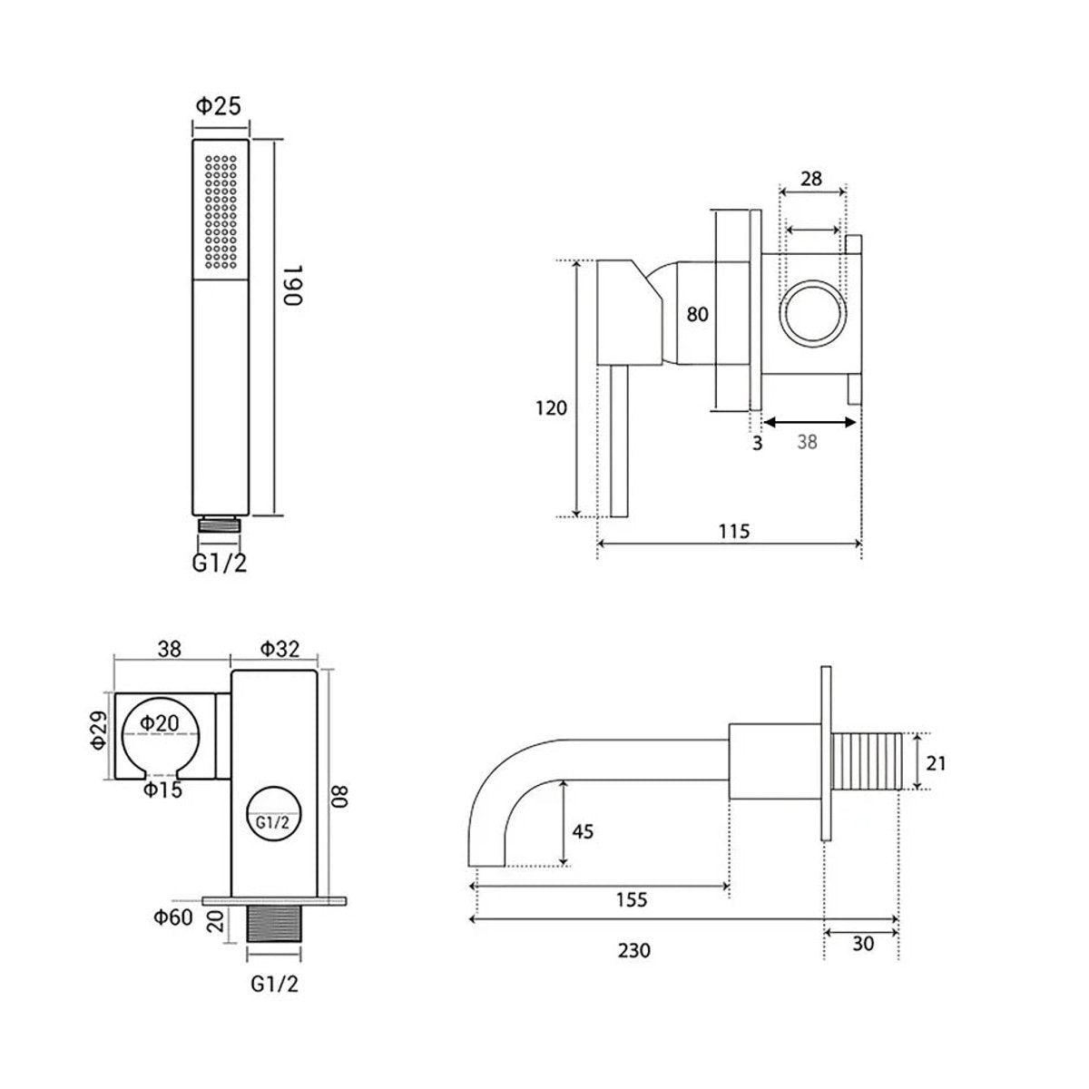 Ensemble de baignoire encastré inox brossé