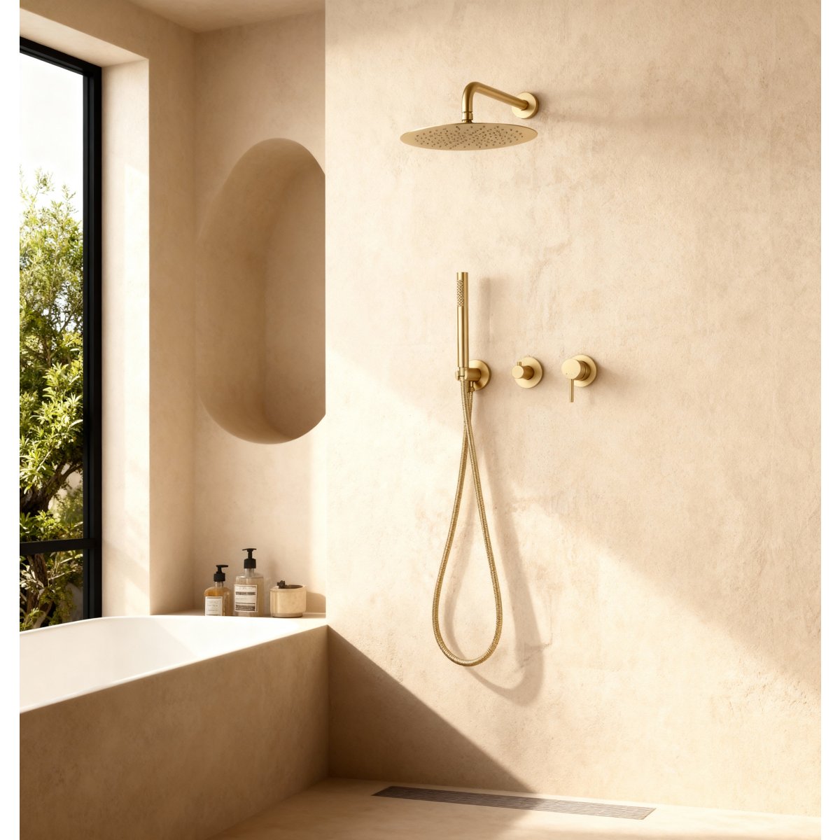 Colonne de douche encastrée or brossé